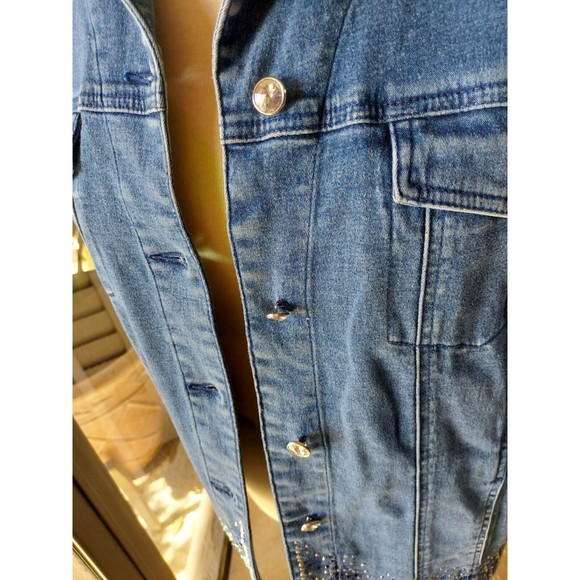 Quacker Factory Blue Bling Embellished Rhinestone Studded Denim Jean Jacket sz S - Picture 5 of 14